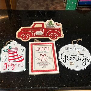 4 pc Festive Holiday Wall Decor Set - wood & metal - Red, White, Green